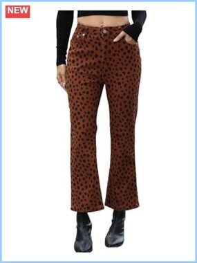 Bell Bottom Jeans High Rise Cropped Flare Leopard Print